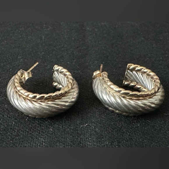 Two Tone Huggie Hoops - Picture 2 of 4